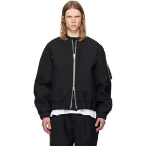 25 FW 사카이 남성 블랙 수팅 본딩 보머 재킷 251445M175028