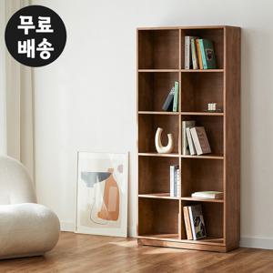 솔렌 고무나무 원목 책장 5단 전면 10칸 800 월넛