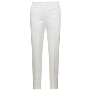 MONCLER 토널 로고 패치가 있는 스트레치 코튼 여성용 화이트 스트레이트 팬츠 2A0001857448041