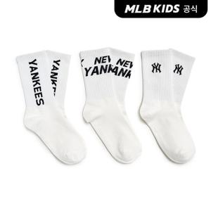 [MLB키즈 공식] 25N 베이직 로고 일대일 양말 3번들 NY (Ivory) 7ASOB115N-50IVS
