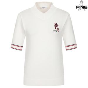 [양말증정]여성 선인장 포인트 브이넥 반팔 니트 121E2SR881_WH