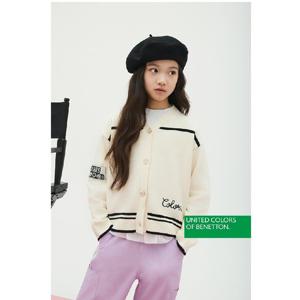 [베네통 키즈] 블랙 라인 크롭 가디건 QAKC06541IV_아이보리