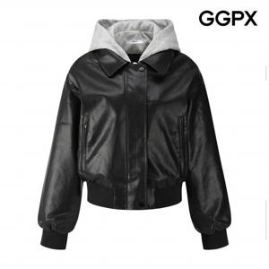 [GGPX] 배색 후드 비건 레더 점퍼 (GP9JP017F)
