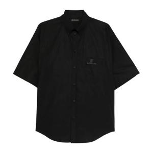 발렌시아가 체스트 로고 라지 핏 반팔 셔츠 839213TRM28 1000 1