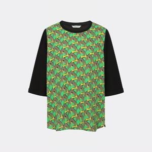 [캐리스노트]24년 봄 여름 데일리룩 프린팅 유니크 배색 블라우스 블랙 CN4MBL006-GB