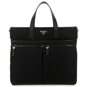 25 FW 프라다 블랙 로고 패치 더블 포켓 지퍼 패스닝 토트백 2VG860VXON2DMH