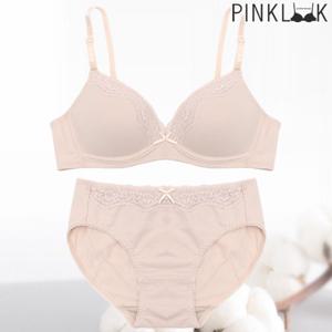 [핑크룩] 베이직 심플 노와이어코튼 브라팬티2종세트/베이지