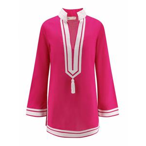 [TORY BURCH] 라프리마 여성 니 Length 숏 코튼 원피스 위드 콘트라스팅 프로필 83308654 Nude Neutrals /8