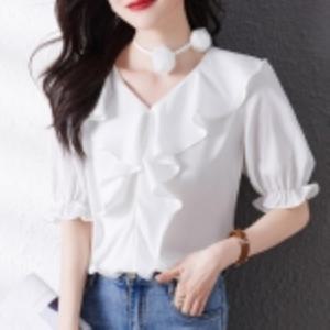 [미라클세븐][M7] 여자 새틴 V넥 프릴 투컬러 들러리룩 블라우스
