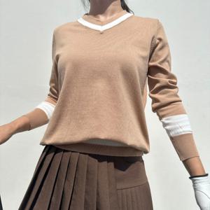 [로로얼로이]여성골프니트 가을 랩레이어 라인 브이넥 상의 간절