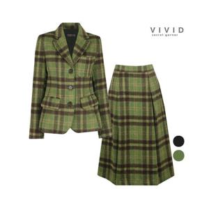 [비비드시크릿가너]SET 여성 체크무늬 겨울 정장 울자켓+울 롱스커트 세트