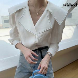 빅 세일러 카라 라인 배색 블라우스 (WIACBL043)