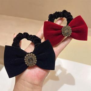 예쁜 큐빅 리본 벨벳 헤어끈 USD-300