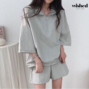 [위시드]하프 집업 카라 데일리 밴딩 팬츠 셋업 (WIAAOP212)
