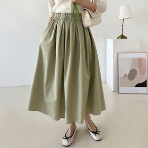 링클 여성 면 개더 밴딩 주름 롱스커트 NYS-WSK-2985-파스텔그린