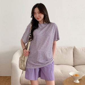 [샵앤]로하 국산 여성 단가라 5부소매 루즈핏 여름 간절기 데일리 반팔 티셔츠 RNF-WSH-3095-퍼플