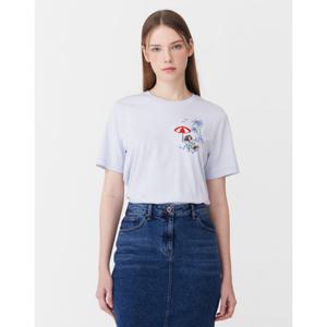헤지스 여성 24SS 클리어런스블루 프린트배색 면 반팔티셔츠 HSTS4BL33B1