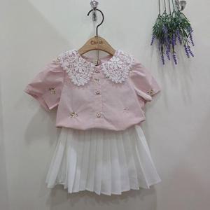 치크 sh06 레이스카라자수블라우스+플리즈스커트세트 CKRT2443G