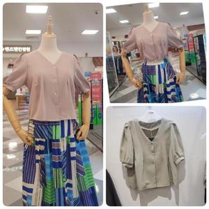 오프리미츠 HC26 데일리 브이넥  퍼프 숏크롭  블라우스 B23bl2505