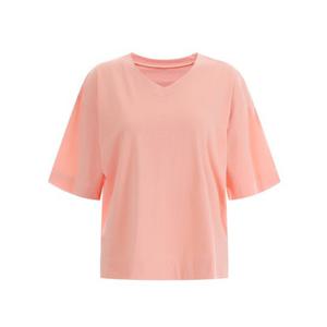 [샵앤]밑단 트임 국산 여성 V넥 5부 루즈핏 면100 바이오워싱 반팔 DAI-WSH-12011-오렌지