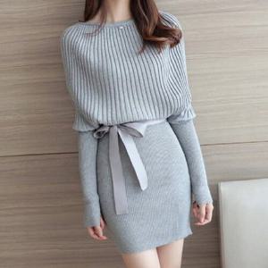 [잇백잇슈]허리리본니트원피스 펑퍼짐 러블리 우아한 여성 패션