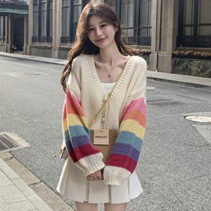 [비틀버드]레인보우 배색 가디건 LL_O129