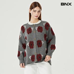 [비엔엑스]플라워 자가드 라운드넥 니트가디건 (BW4CD022L0)