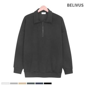 빌리버스 남자 긴팔 카라티 기모 무지 반집업 티셔츠 BMD134