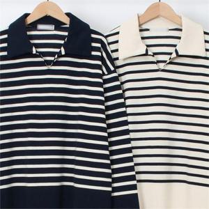 단가라 배색 카라 긴팔티 210N336S 빅사이즈 여성의류