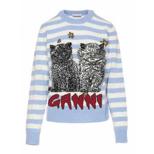[GANNI] 라프리마 여성 크루 넥 믹스 캣 그래픽 스웨터 K2369628 Blue /8