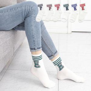 [서울양말]여성 이니셜 양말 5켤레 중목 면 캐릭터 패션 학생