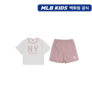 MLB키즈 여아 바시티 스트라이프 반팔세트 (7FS1V115350PKM)