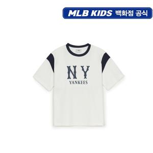 MLB키즈 바시티 배색 레터 반팔티셔츠 (7ATSV025350IVS)