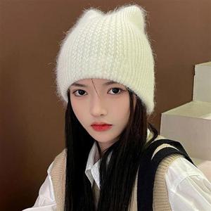 털 고양이귀 비니 니트비니 겨울모자 여성 꽈배기