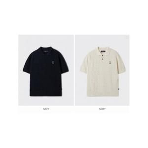 [후아유]공용 스티브 카라 케이블 반팔 니트 스웨터/ Steve Collar Cable ShortSleeve Sweater WHKAF2412U