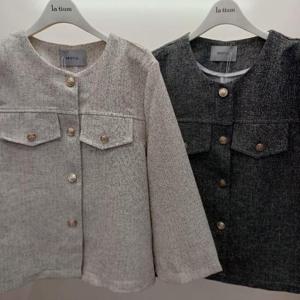 Destijl HC06 짧은 구김 없는 트위드형 르베이지 7부 라운드 쟈켓 D2523jk02