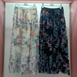 Destijl HC06 A라인 캉캉 플레어 플리츠 허리밴딩 플라워 쉬폰 롱스커트 D2523sk07