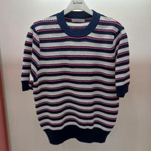 Latium HC06 찰랑찰랑한 뜨개 느낌 5부 단가라 매직스카시 라운드 반팔 니트티 T2552sw15N