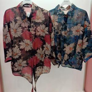 Destijl HC06 팔뚝 품 편한 7부소매 해바라기 투 밑단 리본 카라 쉬폰 셔츠블라우스 D2523bl18