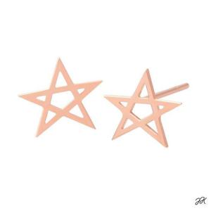 14K 로즈골드 라인 별 일자침 금 귀걸이