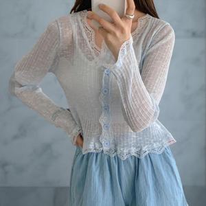여자 썸머 비침 레이어드용 탱크 레이스 가디건