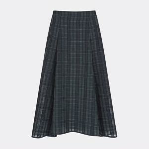 [캐리스노트]24년 봄 여름 데일리룩 체크 패턴 플레어 스커트 그린 CN4MSK501-GB