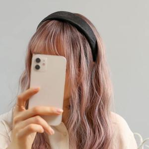 (엔젤슈슈) 새틴 펄 볼륨 헤어밴드 블랙 예쁜 머리띠