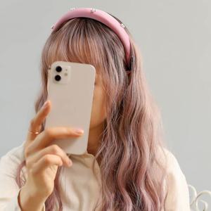 (엔젤슈슈) 새틴 진주 볼륨 헤어밴드 핑크 머리띠