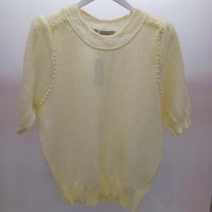 Latium HC06 부드러운 인조실크 라인진주 라운드 반팔 시스루 니트티 T2523sw29Y