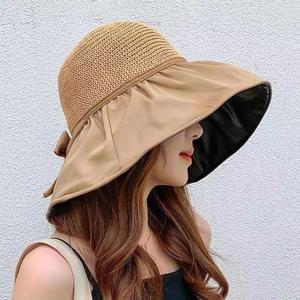 여성 비치 모자 휴양지 썬캡 라탄
