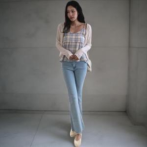 여성 격자 코르셋 핀턱 면혼방 뷔스티에