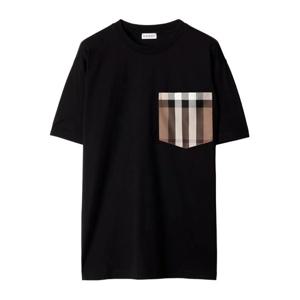버버리 블랙 체크 포켓 코튼 티셔츠 8103970 BLACK