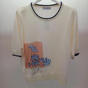 Destijl HC06 부드럽고 얇은 자수파파꽃 이중넥 라운드 반팔 니트티 D2523sw37I