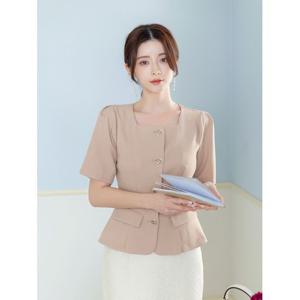 [시크라인]아베니 스퀘어 핀턱 소매 페플럼 블라우스 빅사이즈/오피스룩/하객룩